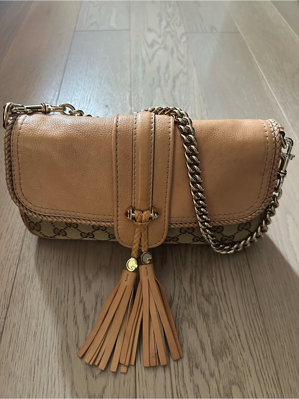 Gucci Marrakech GG Monogram Tassel Baguette Chain Shoulder Bag Entrupy COA - Picture 5 of 16